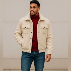 Triot Los Angeles Faux Lamb Bomber Jacket sz L unisex